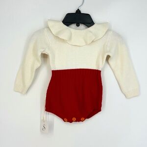 StyleFish Baby Size 80 9 - 12 Months One Piece Outfit Red White Sweater Knit